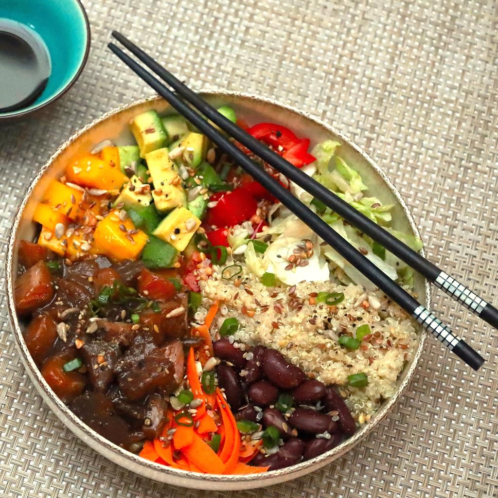 Lire la suite à propos de l’article Buddha bowl au thon et au saumon marinés