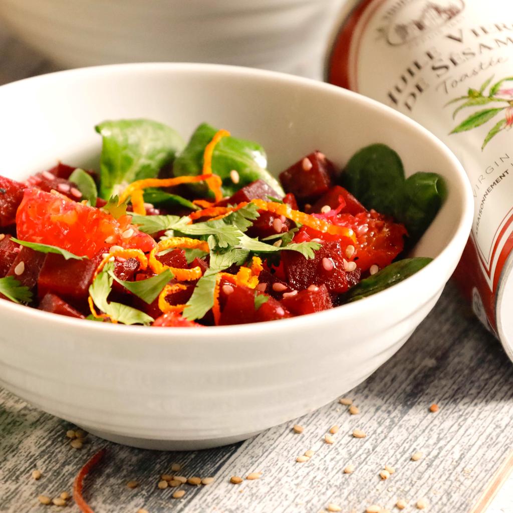Lire la suite à propos de l’article Tartare de betteraves à l’orange, au sésame et au gingembre